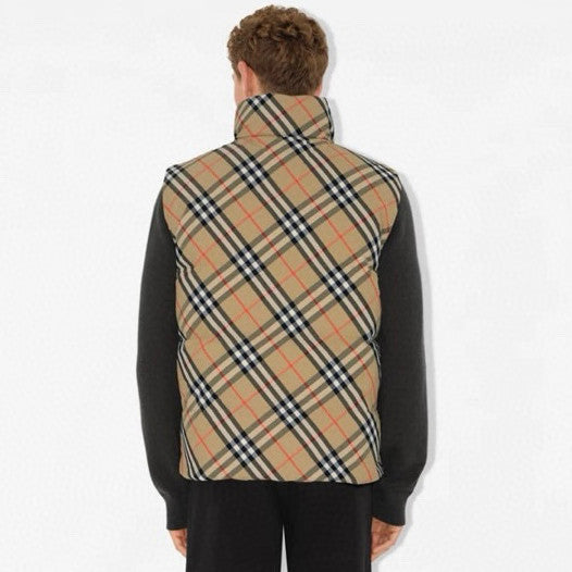 Men's And Women's Fall/winter Fashion Casual Stand Collar Zipper Checkered Reversible Double Sided Checkered Nylon Padded Vest #79369