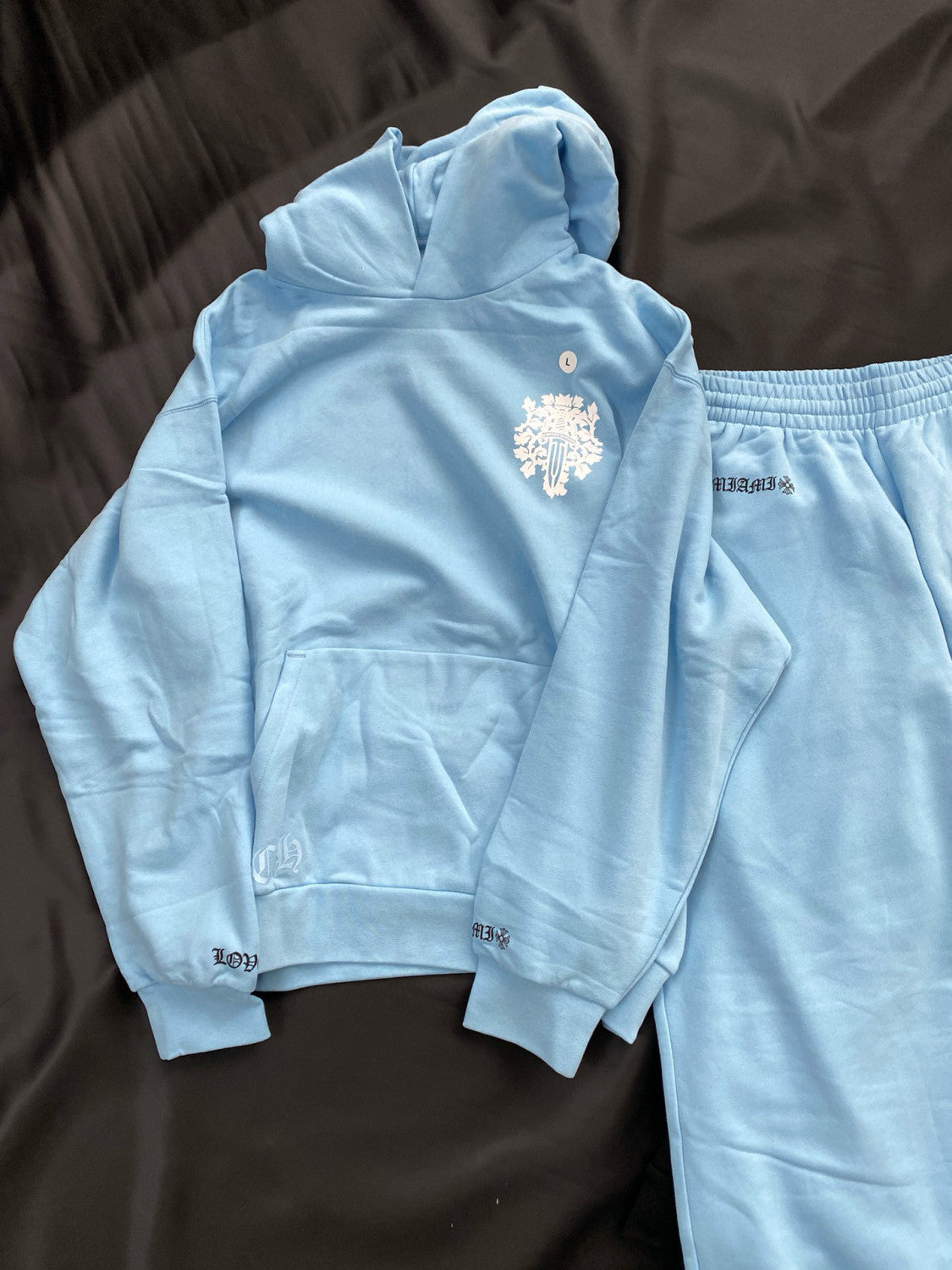 Men's Autumn and Winter Blue Long Sleeve Hooded Sweatshirt Stretch Sweatpants Pants Set Suit #97987