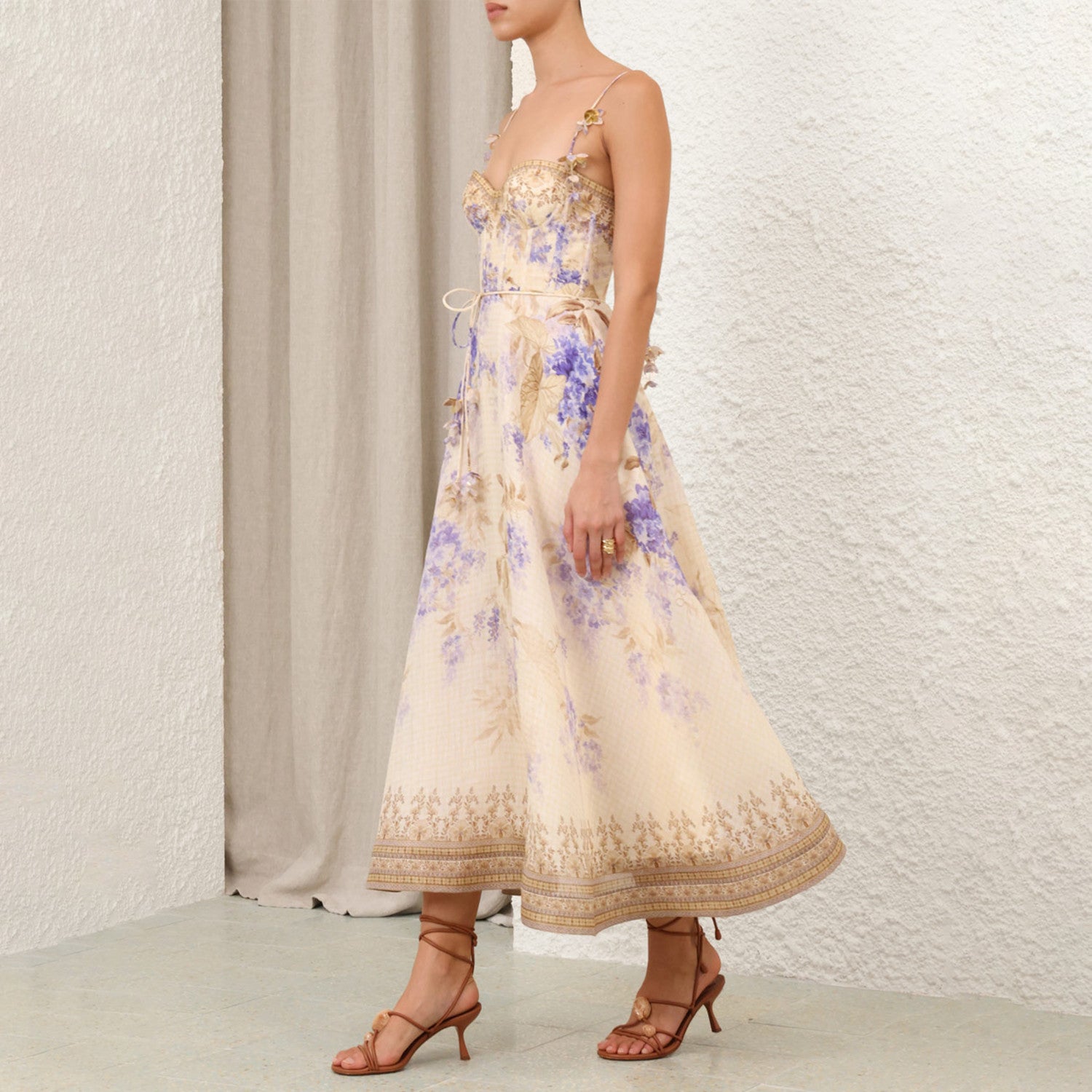 Dawning Picnic Dress Women's Spring And Summer Silk Linen Mid-length Dress Heart-shaped Neckline Spaghetti Straps Large Hem Dress Fashionable Temperament Elegant Luxury Dresses #81131