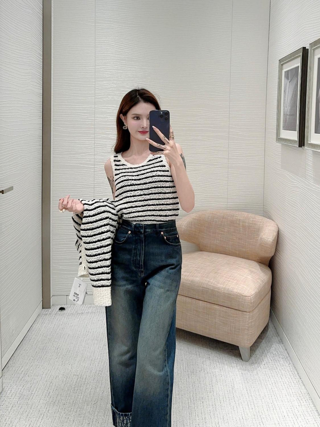 Women's Summer Wool-Blend Striped Crew Neck Multicolor Sleeveless Knit Vest Ngvp #2354