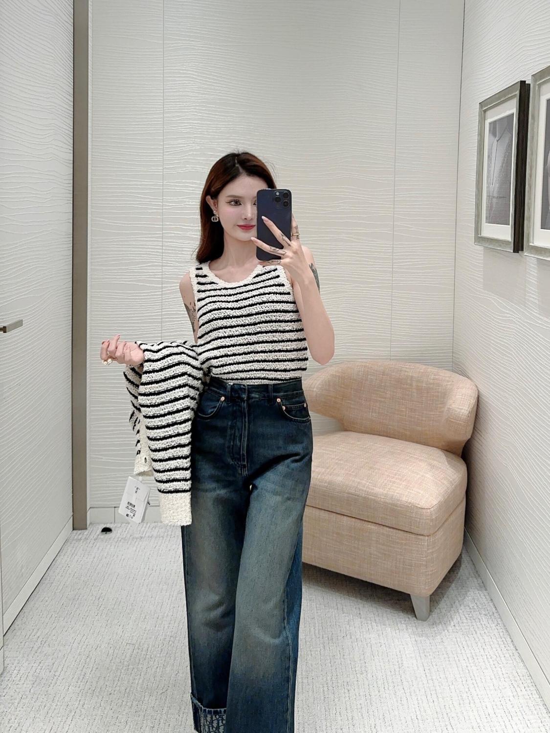 Women's Summer Wool-Blend Striped Crew Neck Multicolor Sleeveless Knit Vest Ngvp #2354