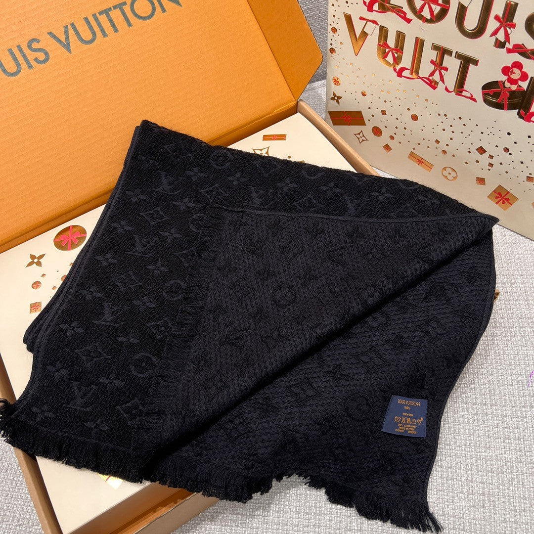 Men's Monogrammed Black Wool Scarf #73893