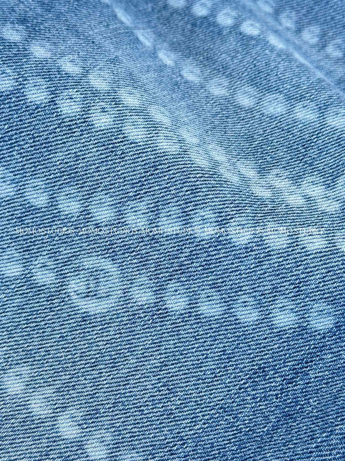 Women's Spring and Autumn Blue Printed Washed Cotton Button Straight Long Jeans Pants #75498