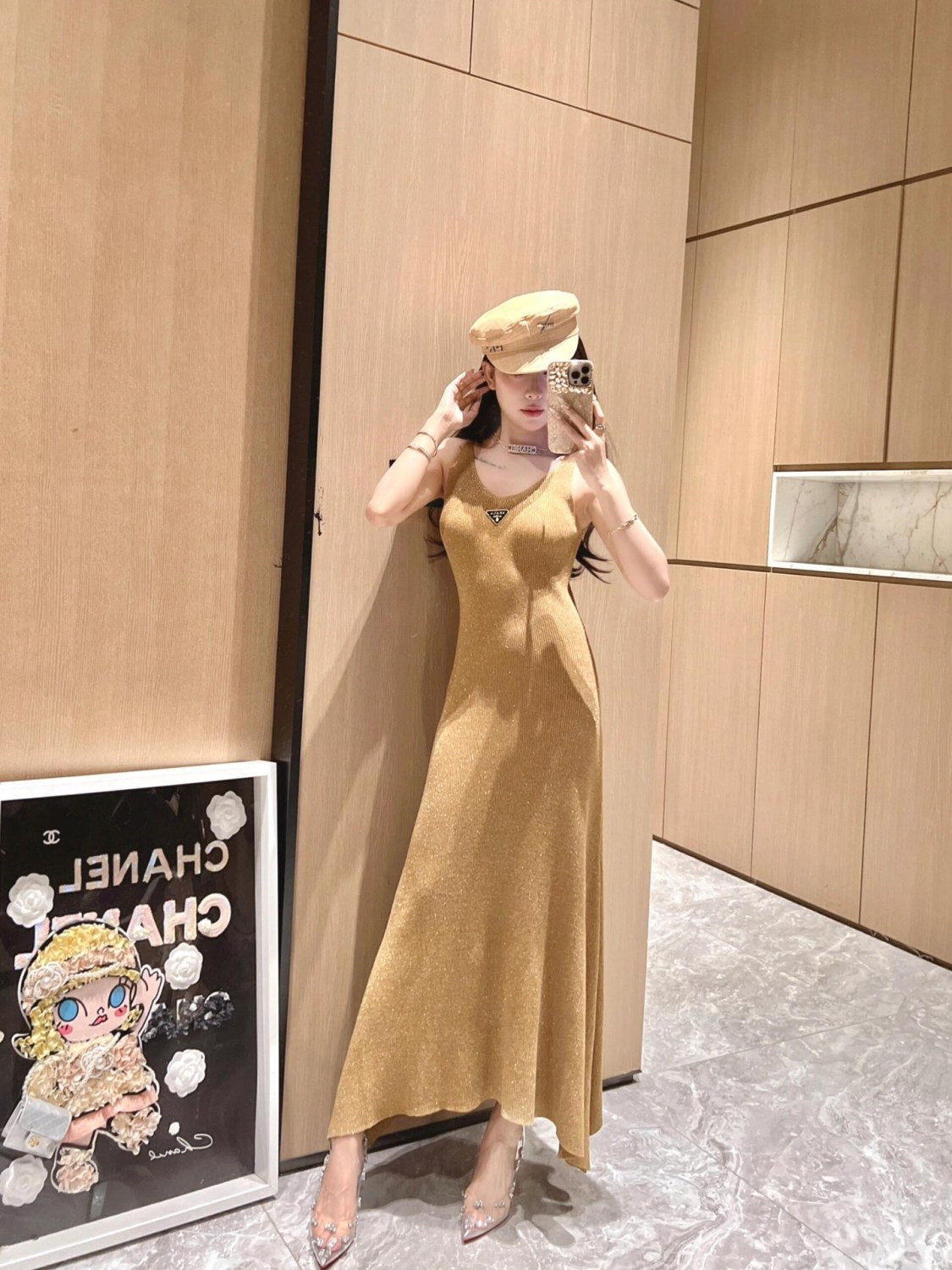 Women's Summer Gilt V-Neck Knit Halter Long Dresses #72456