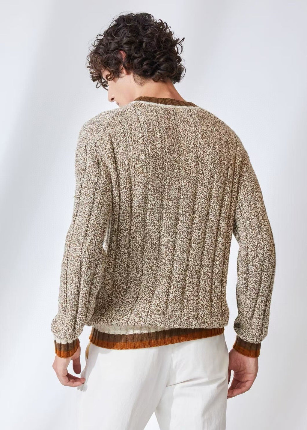 LP Men's Spring & Autumn Fashion Stripe Color Blocking Long Sleeve Knit Sweater Fit Cashmere Crew Neck Sweater Ngvp #9475