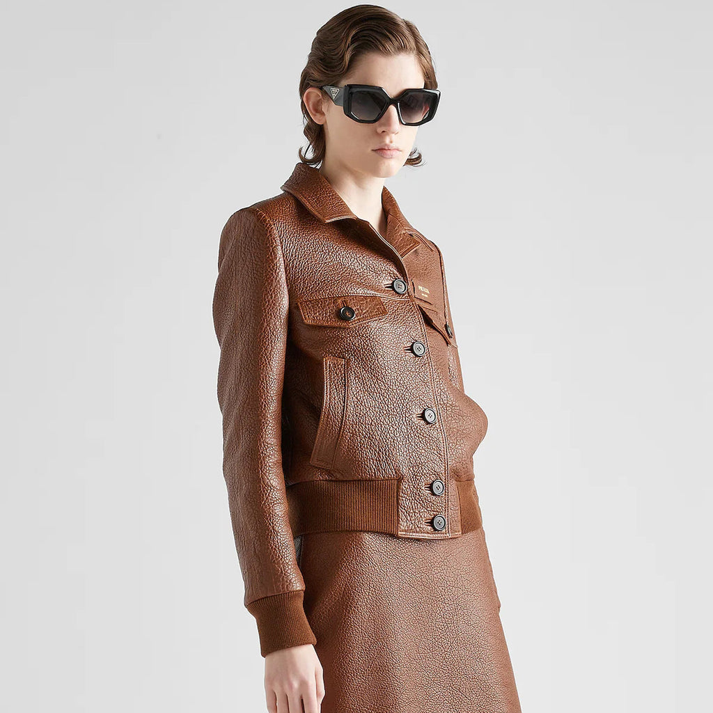 Women's Winter Solid Color Single Breasted Long Sleeve Lapel Lambskin Jacket #98533