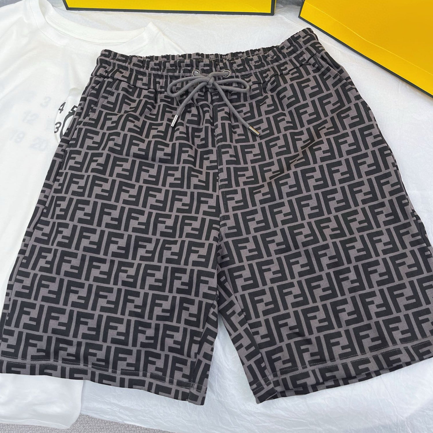 Men's Summer Solid Colour Letter Logo Print Drawstring Straight Casual Short Pants #99348