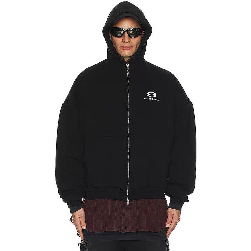 Men's Women's Spring & Autumn Yellow/Black Spliced Logo Printed Cotton Zipper Oversized Hoodie Ngvp #7562