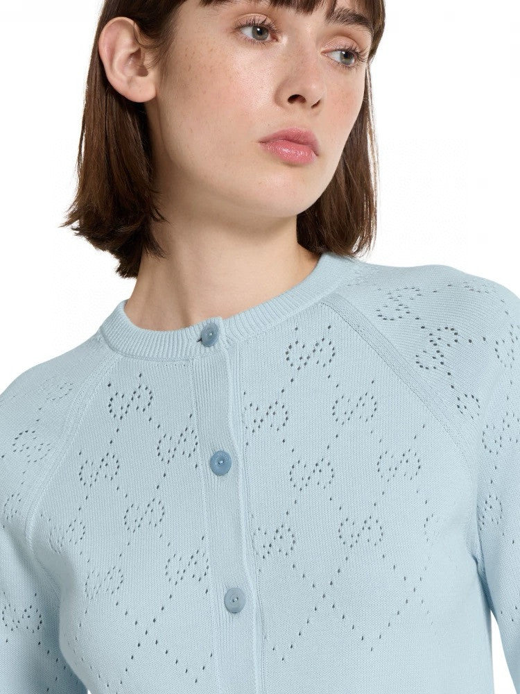 Women's Spring/Autumn Solid Color Letter Print Openwork Design Cotton Knitted Jacquard Single-Breasted Long-Sleeved Cardigan Jacket #77912