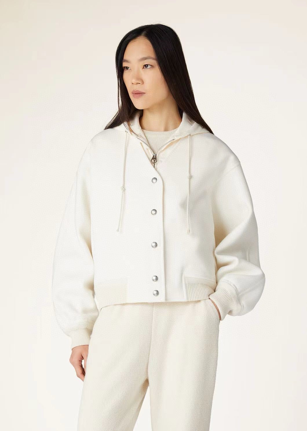 Women's Spring And Autumn Fashion Solid Color Zipper Hooded Cashmere Vest Two-Piece Set Of Long-Sleeved Jacket Ngvp #9488