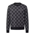 Men's Spring and Autumn Black Checkerboard Print Logo Pattern Round Neck Long Sleeve Sweater #73594