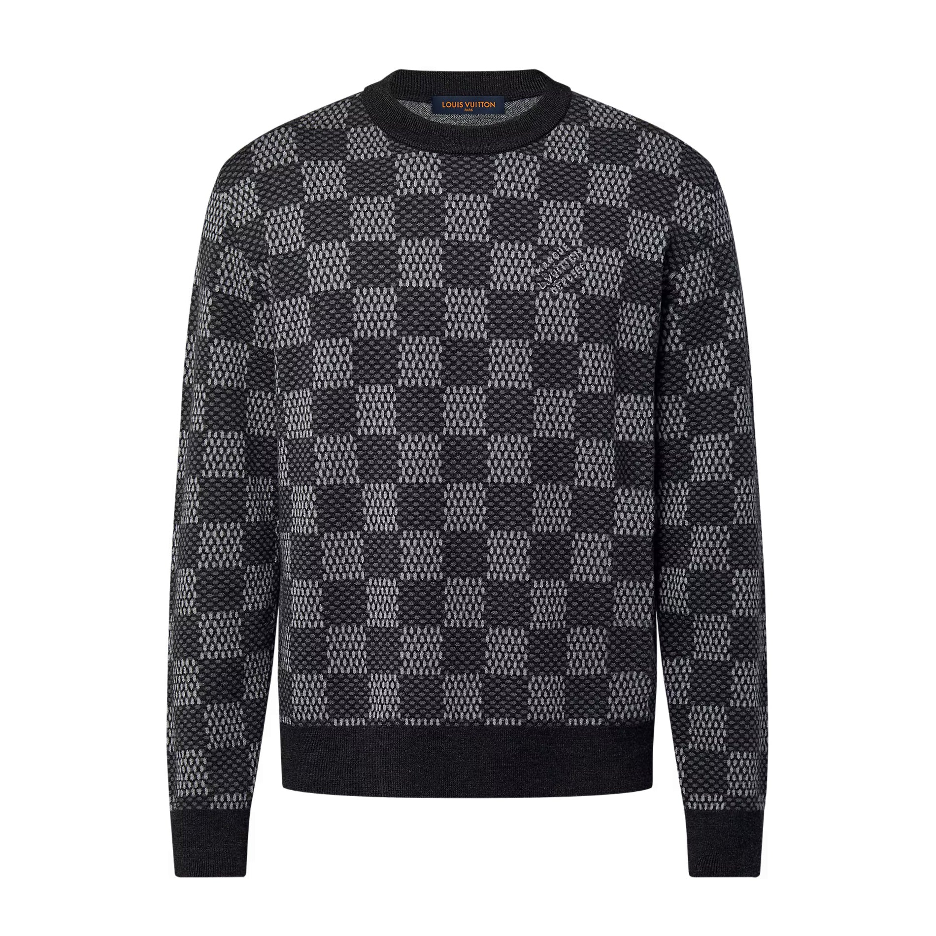 Men's Spring and Autumn Black Checkerboard Print Logo Pattern Round Neck Long Sleeve Sweater #73594