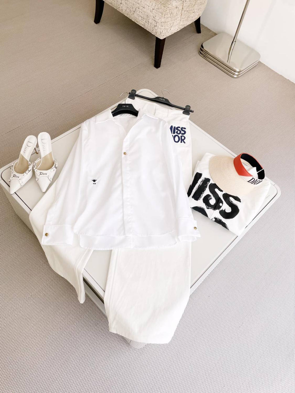 Women's Spring and Autumn Solid Color Logo Embroidery White Lapel Long Sleeve Shirt #72764