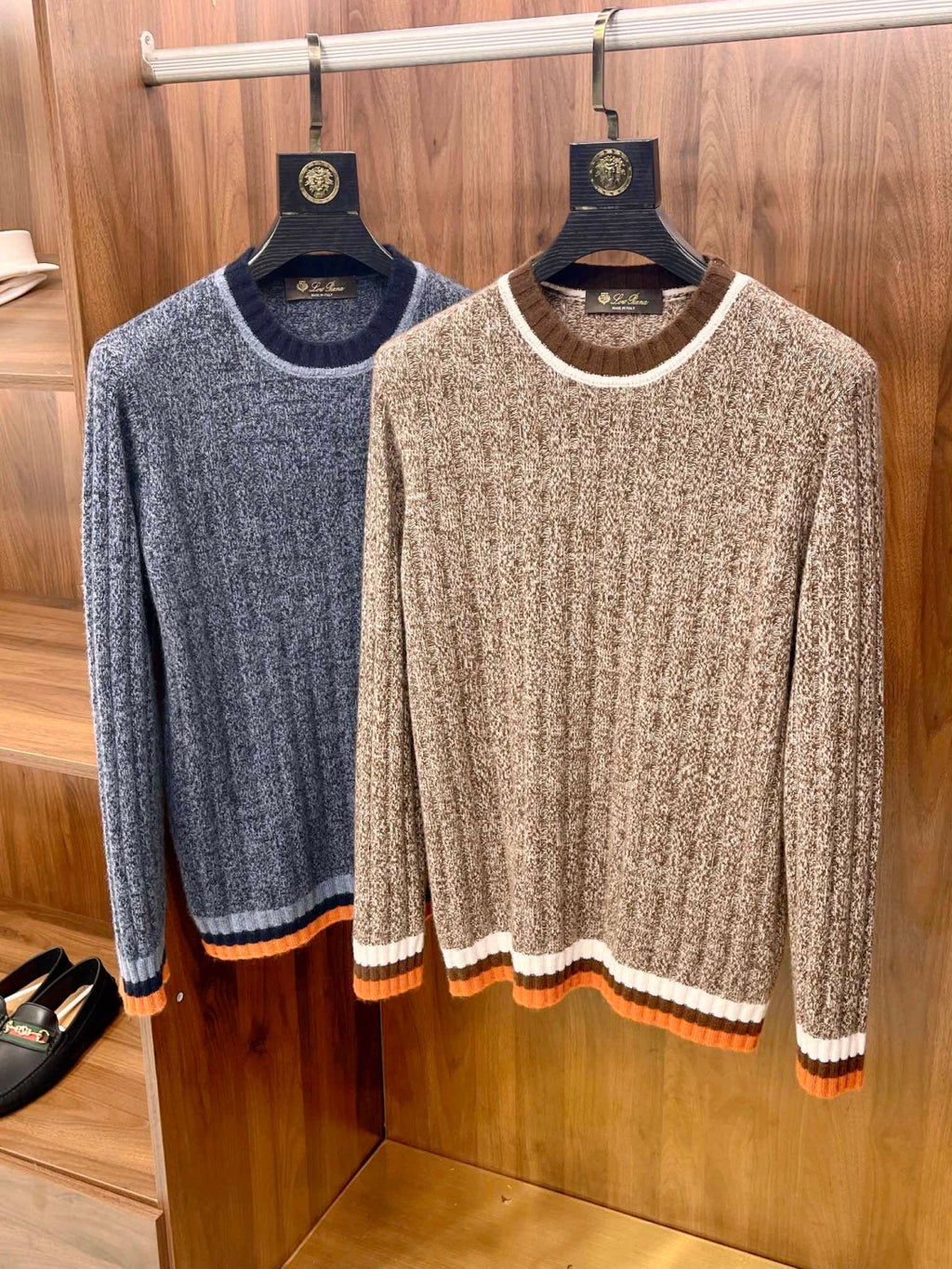 LP Men's Spring & Autumn Fashion Stripe Color Blocking Long Sleeve Knit Sweater Fit Cashmere Crew Neck Sweater Ngvp #9475