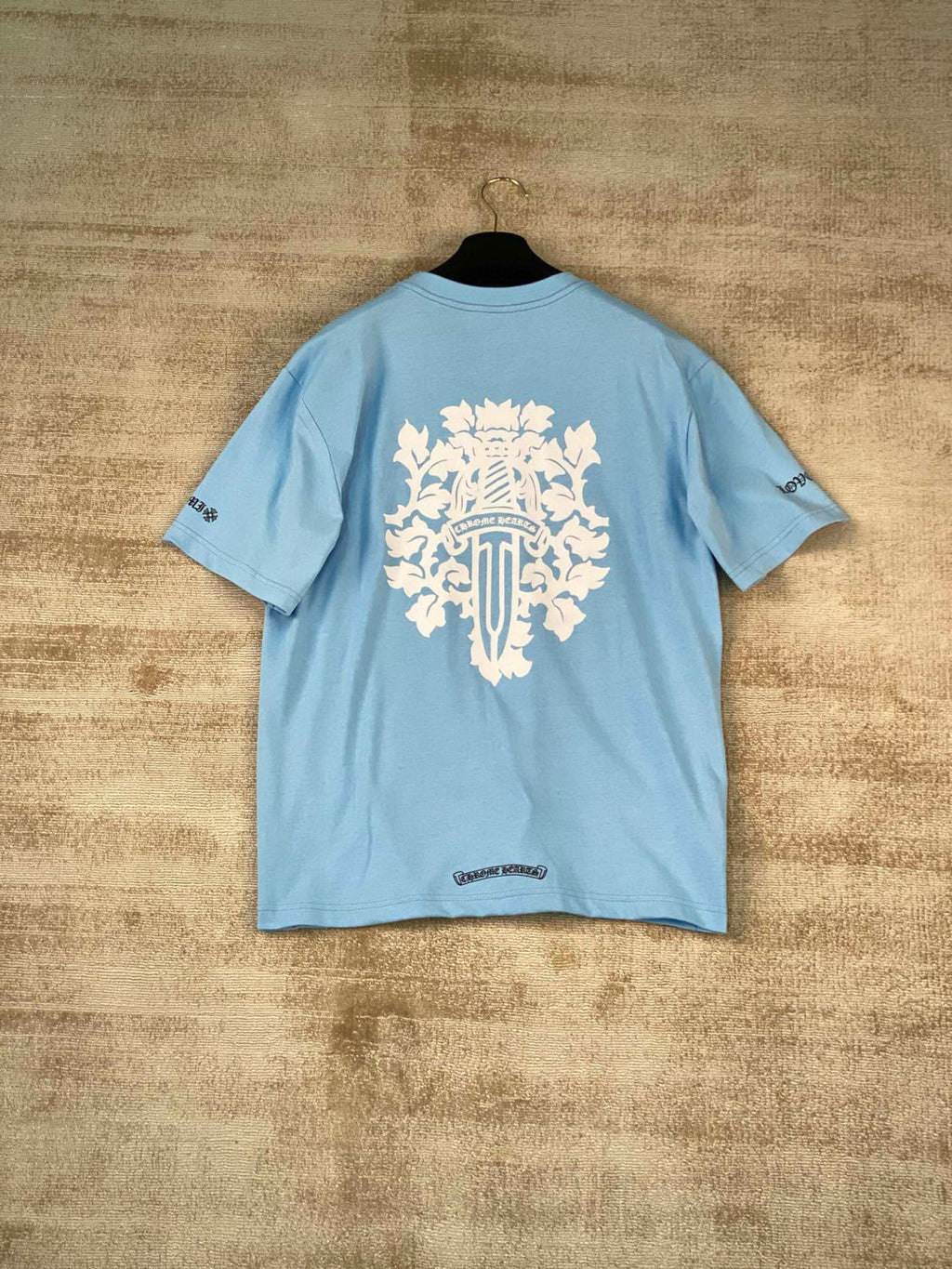 Men's and Women's Summer Blue Cotton Round Neck Loose Fit Short Sleeve T-shirt #98569