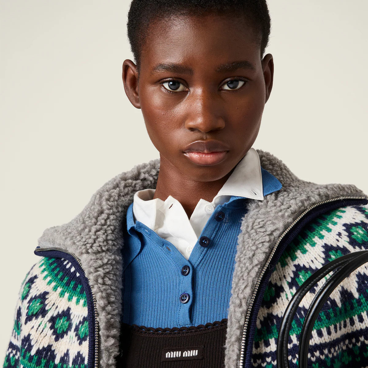 Women's Spring/Summer Pilot-Style Blue Ribbed Knit Wool Polo Shirt Fashionable Casual Cropped Slim-Fit T-Shirt #194406