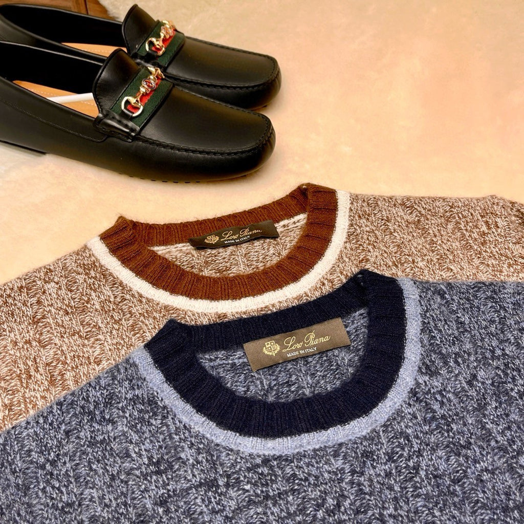 LP Men's Spring & Autumn Fashion Stripe Color Blocking Long Sleeve Knit Sweater Fit Cashmere Crew Neck Sweater Ngvp #9475