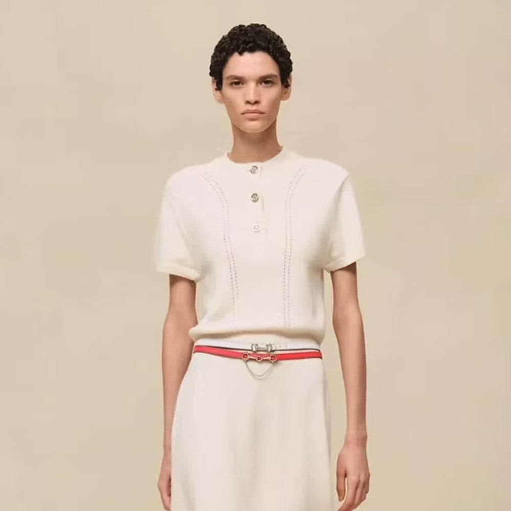 positioned jacquard wool yarn knitted polo short-sleeved T-shirt #194308