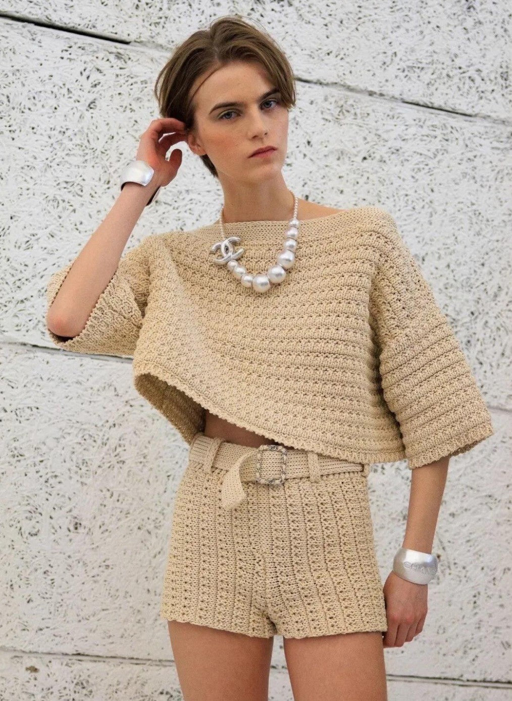 Women's Spring And Autumn One Shoulder Knit Pullover Sweater Cotton Solid Color Casual Belted Shorts Ngvp #1517