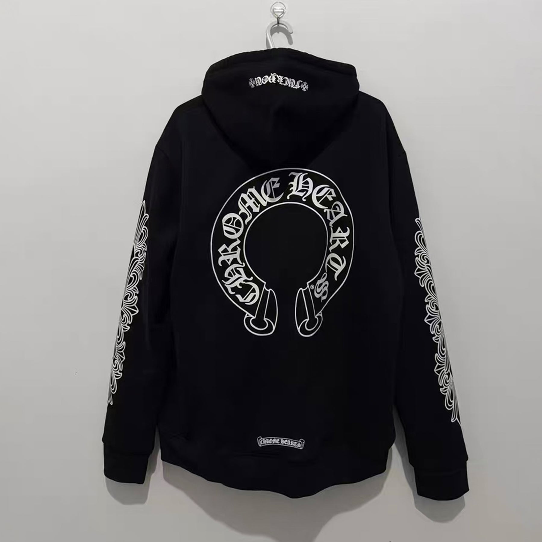 25SS Sanskrit Swear Word Horseshoe Vine Print Hooded Zip-Up Jacket Unisex Fall/Winter Fashion High-Street Vintage Black Sweatshirt #82356A