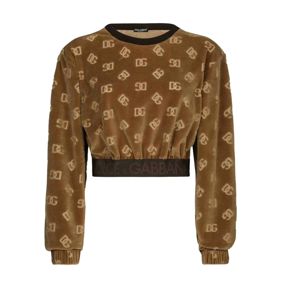 Women's Spring and Autumn Brown Letter Printed Velvet Fabric Knitted Sweater Lace-Up Leisure Pants Set Suit #72662