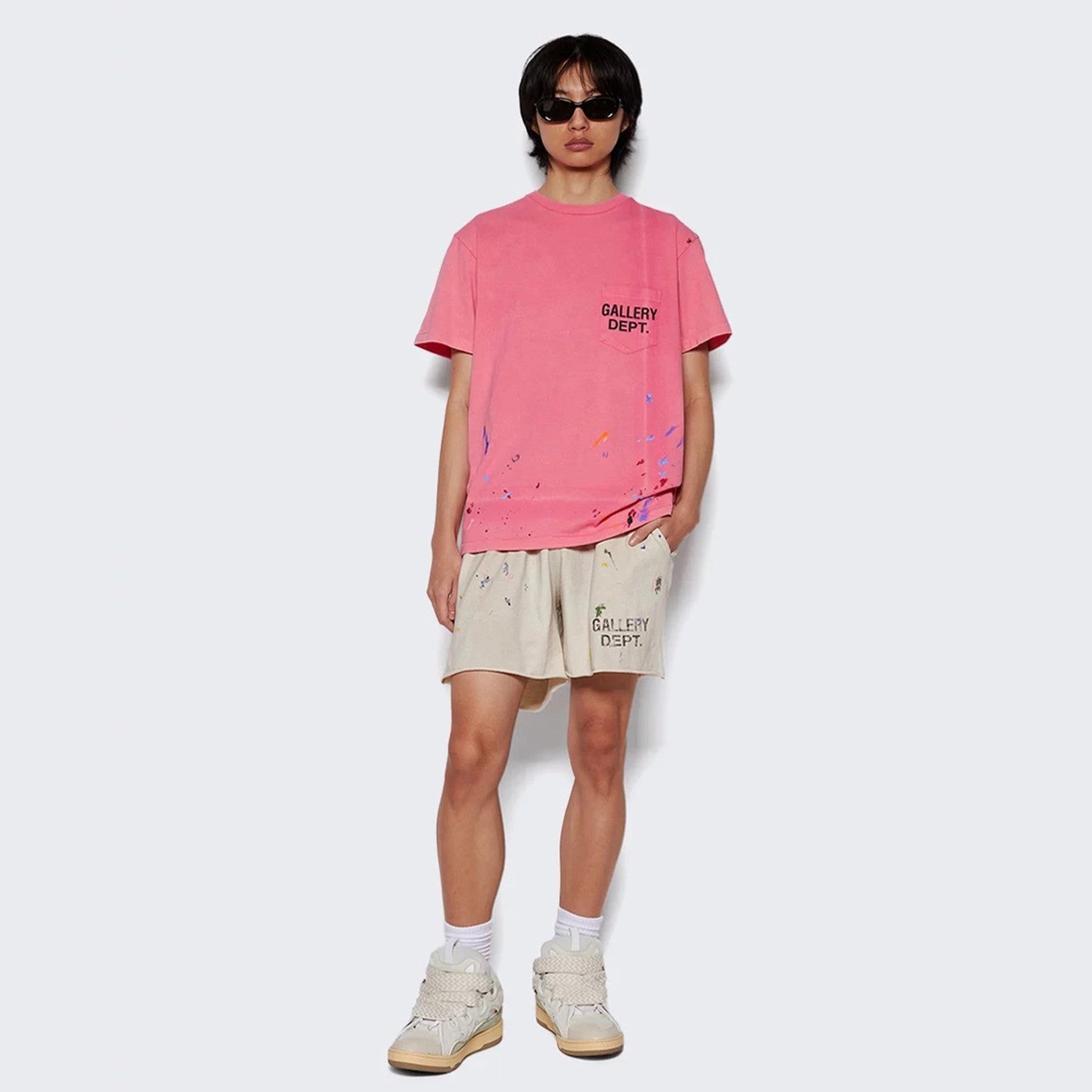 Men's And Women's Splashed Ink Graffiti Rice White Shorts Retro Fashion High Street Trend Casual Elastic Waist Drawstring Shorts Pants Ngvp #9237