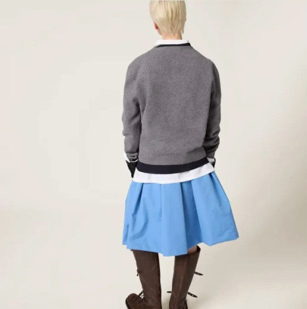 Women's Spring and Autumn Letter Printed V-Neck Casual Long Sleeve Cashmere Sweater Top #73327