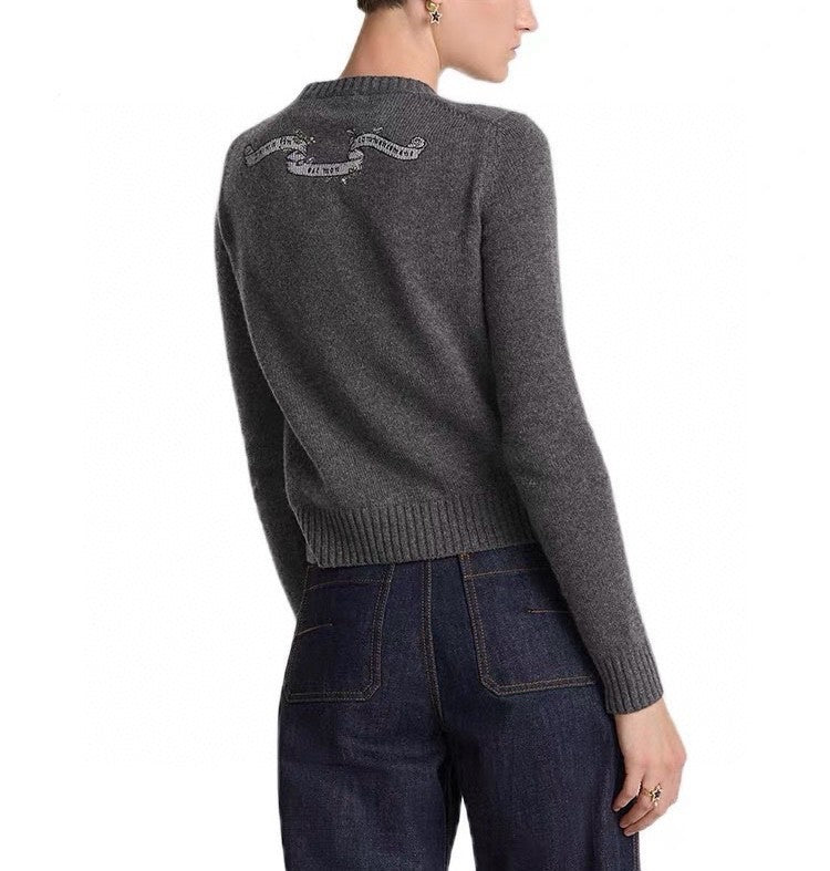 Women's Spring and Autumn Star Embroidery Pattern Cashmere Knit Crew Neck Sweater #74584