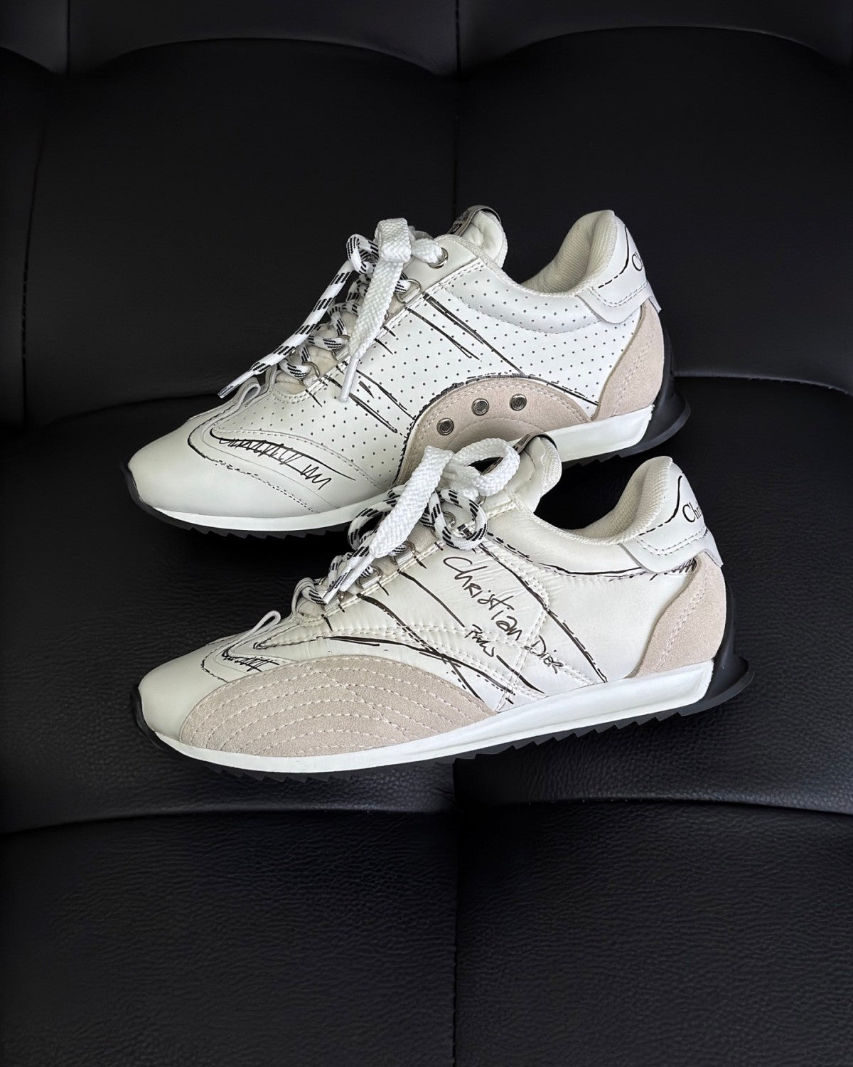 CD D-Sketch Men's And Women's Solid Color Nylon And Cowhide Leather Letter Print Round Toe Low-top Lace-up Casual Shoes #77873