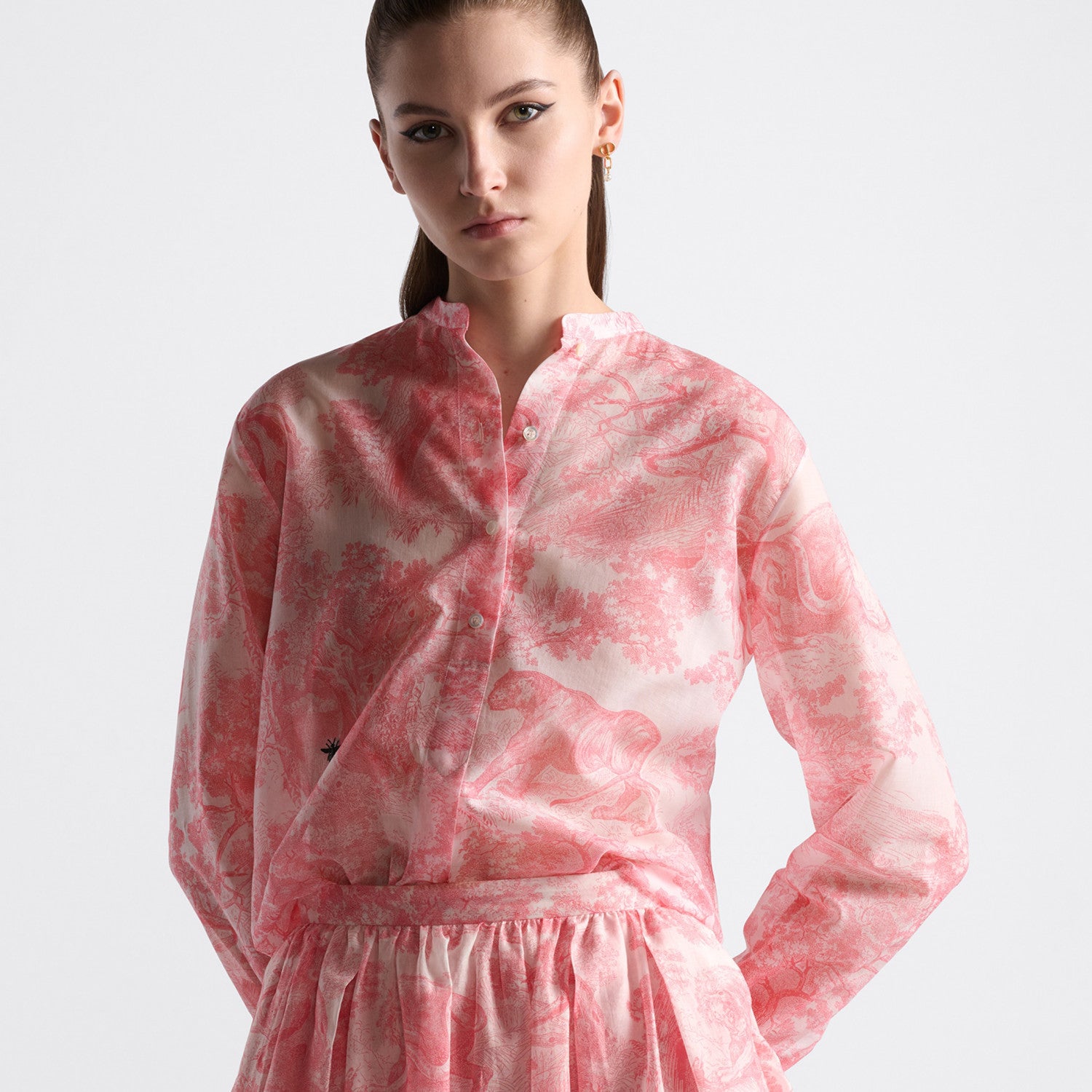 Women's Summer Dioriviera Printed Pattern Embroidered Logo Medium Long Shirt Thin Long Sleeve Lapel Shirt Ngvp #8734