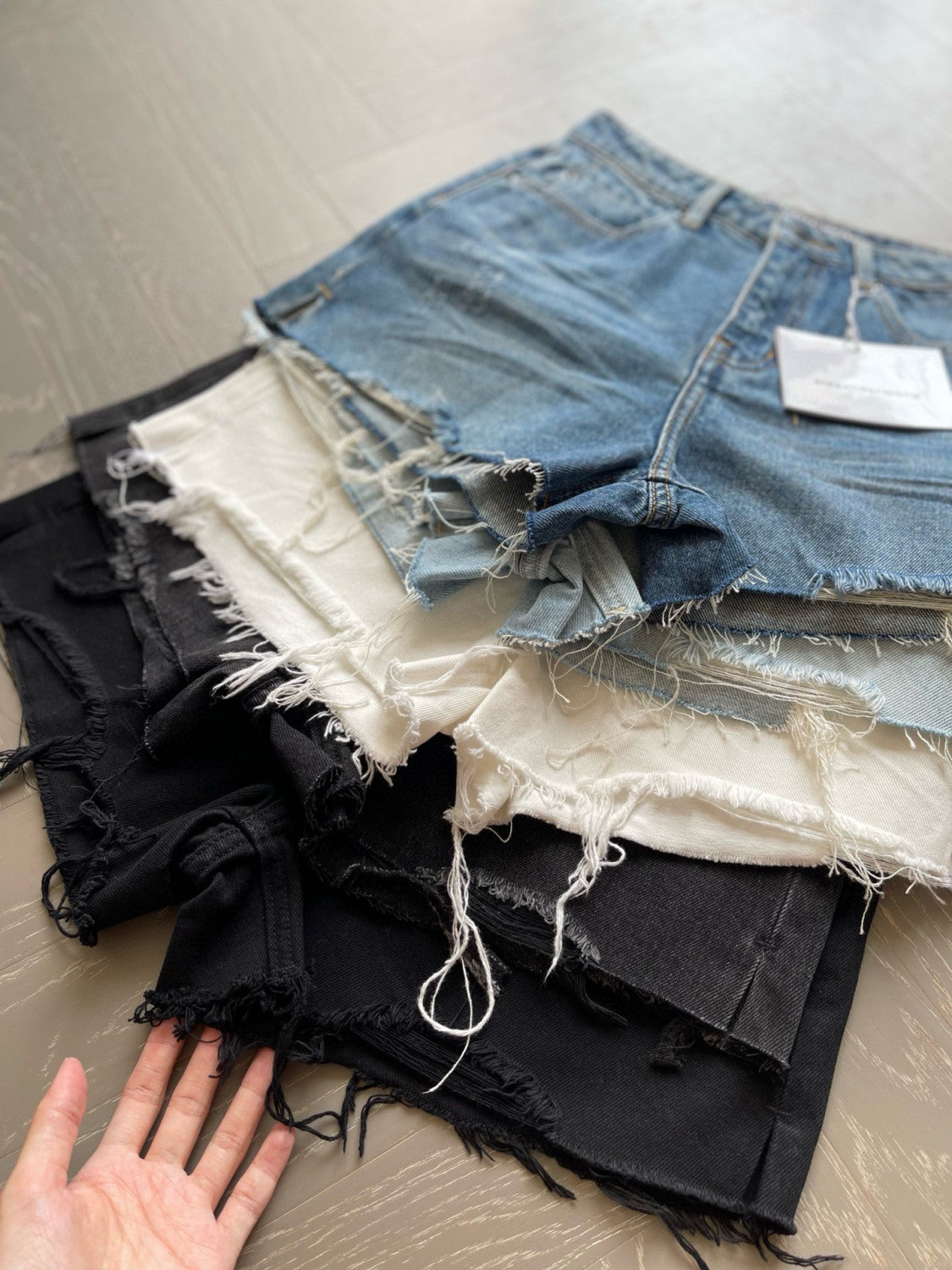 Women's Summer Washed Solid Colour Worn Raw Edge Denim Shorts #76852