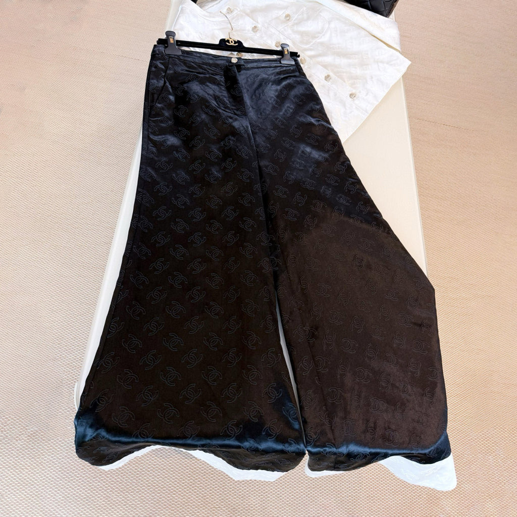 M¨¦tiers d'art Women's Spring/Autumn Fashion Classic Dark Pattern Jacquard Wide Leg Silk Casual Pants #78288