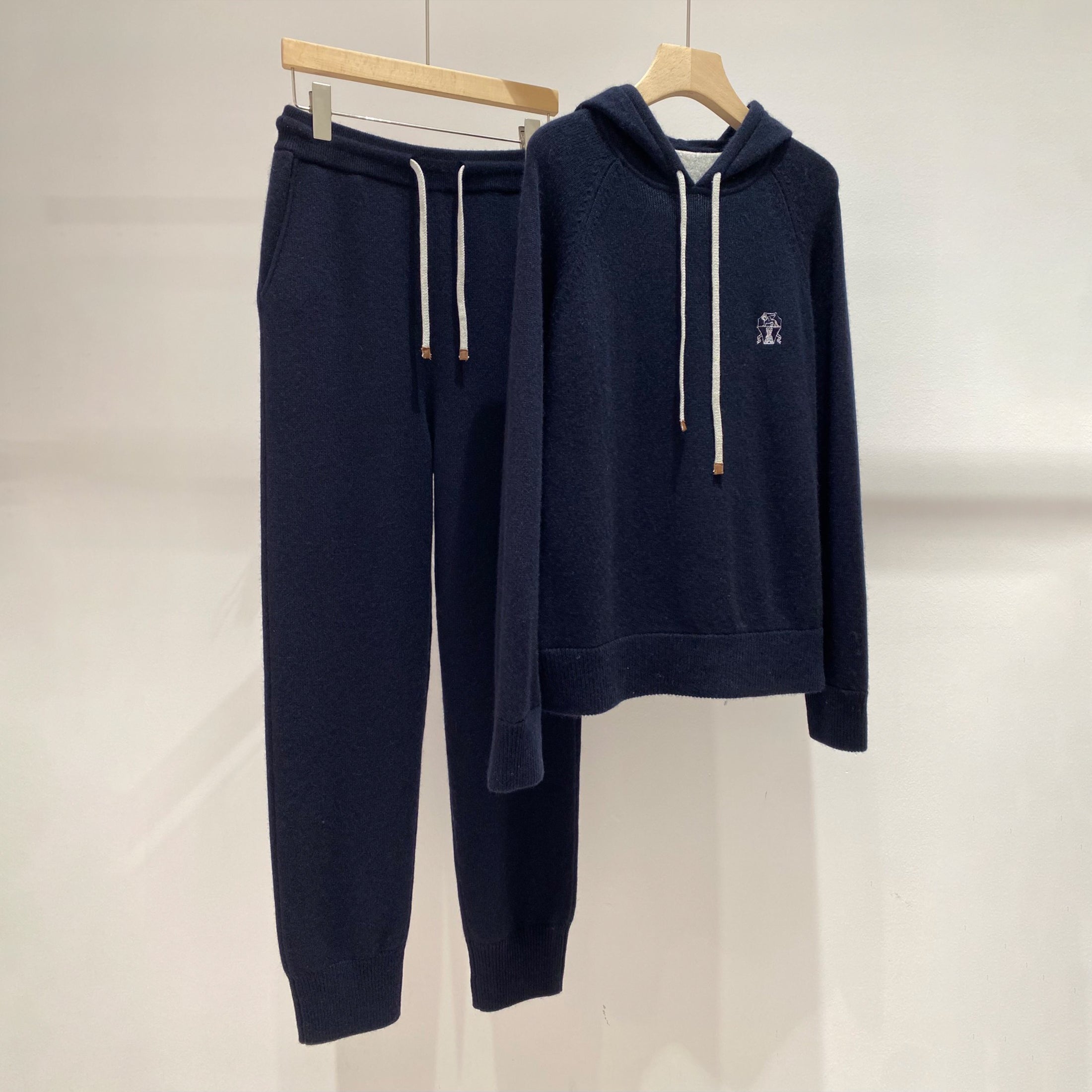 Women's Winter Solid Colours Embroidered Cashmere Loose Hooded Sweatshirt Knitted Drawstring Lounge Pants Two Piece Cashmere Set #71686