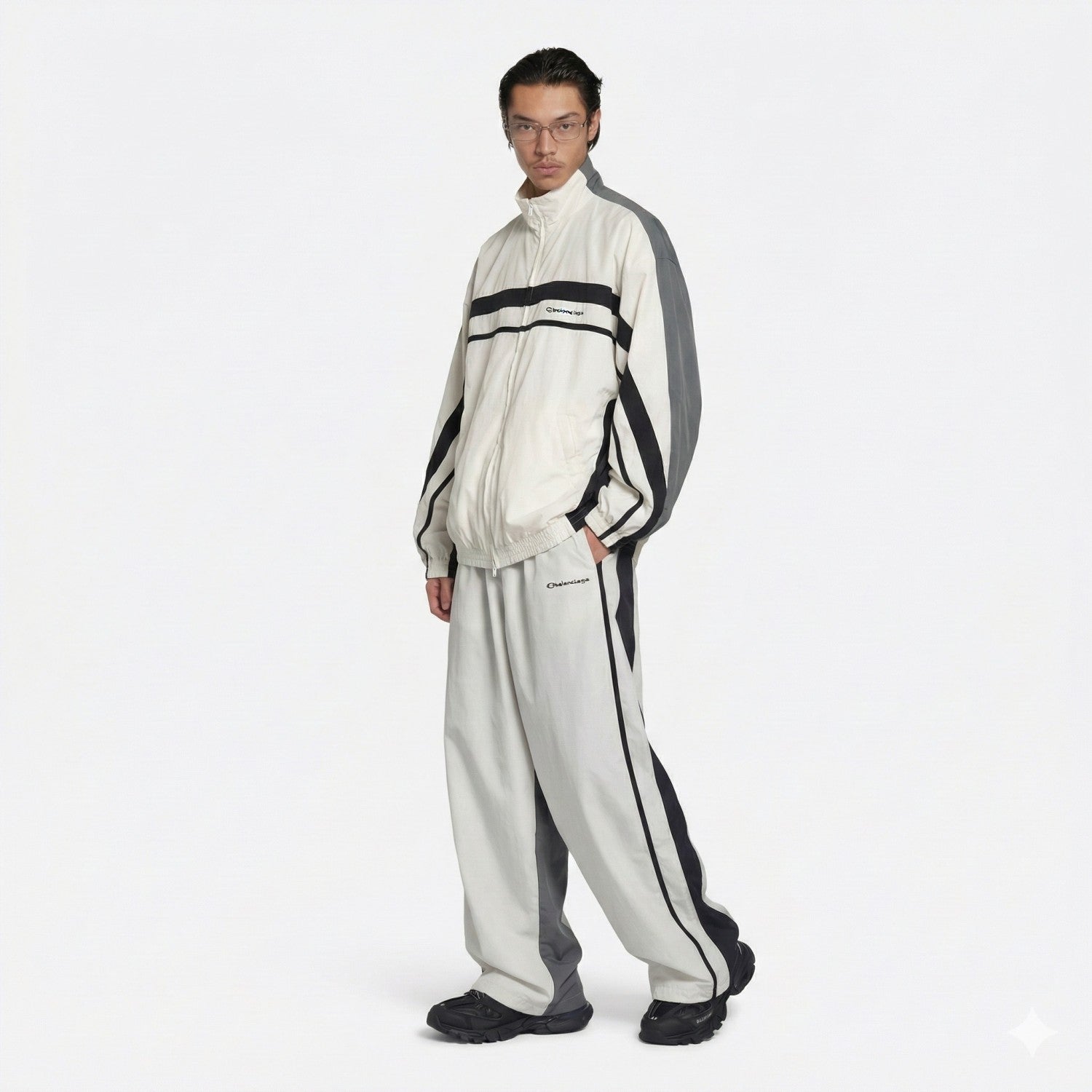 Blcg 25fw Men's Color-Blocked Patchwork Jacket and Pants Set Suit #194126