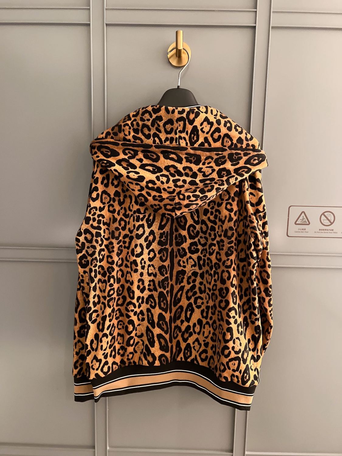 Women's Spring and Autumn Leopard Print Hooded Drawstring Zipper Long Sleeve Jacket #72841