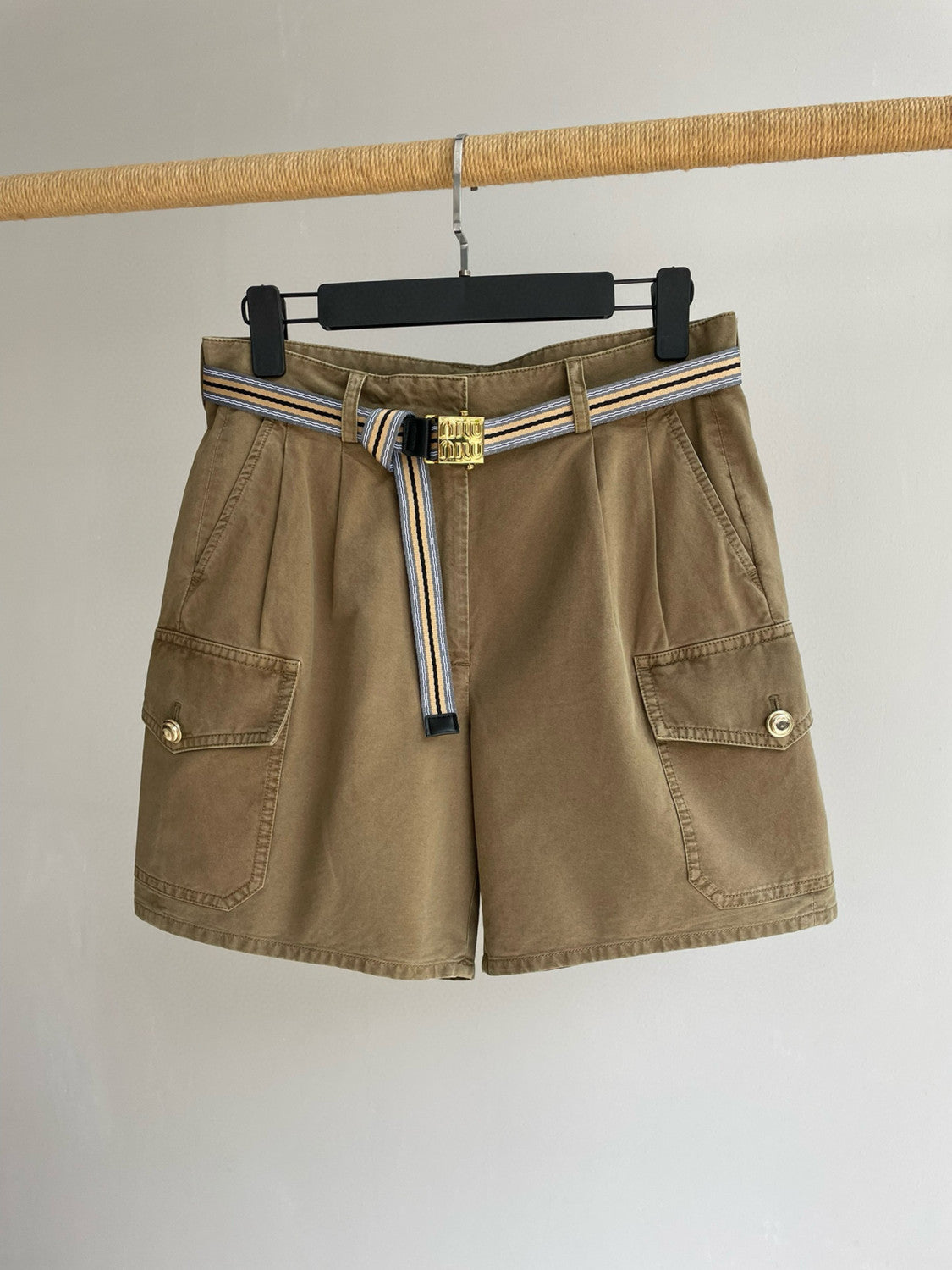 Women's Summer Solid Colour Embroidered Letter Printed Metal Logo Belt Casual Shorts #76727