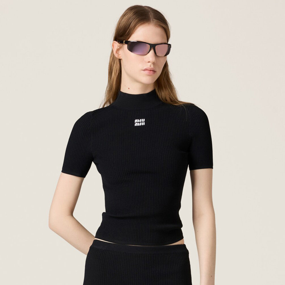 Women's Spring and Summer Slim Half Plunge Short Sleeve Round Neck Knit Sweater T-shirt #75453