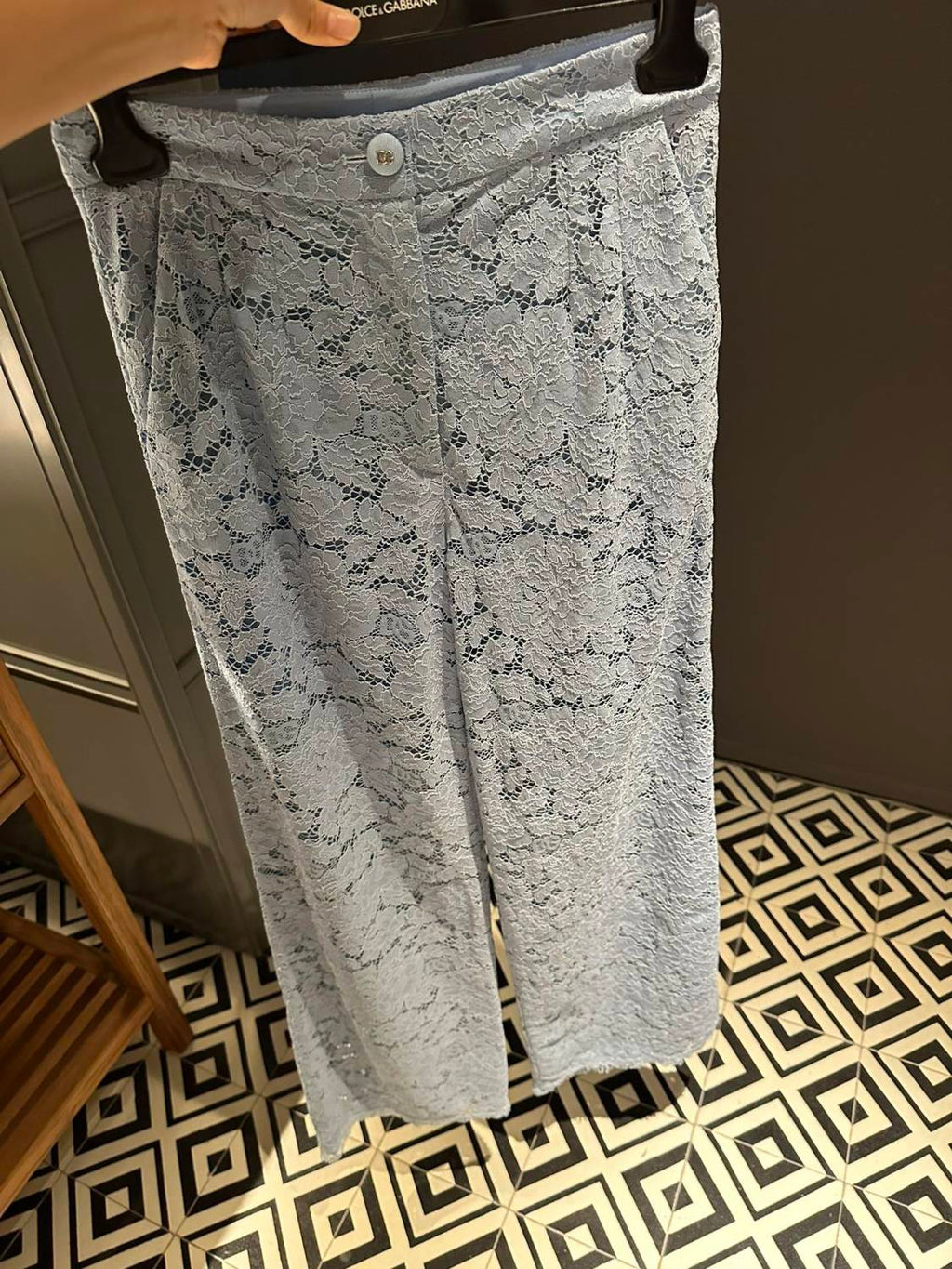 Women's Summer Blue Lace Hollow Out Breathable Pants #73564