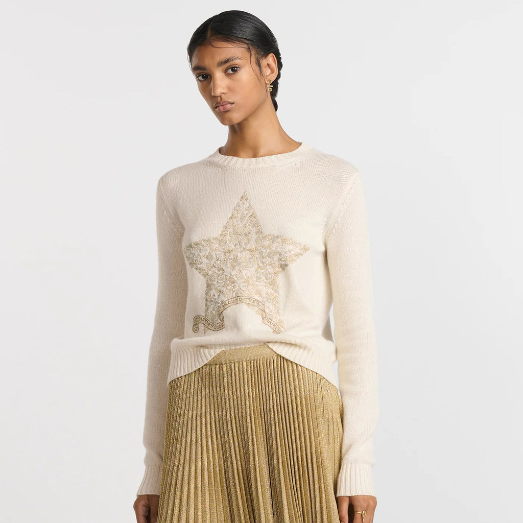 Women's Spring and Autumn Star Embroidery Pattern Cashmere Knit Crew Neck Sweater #74584