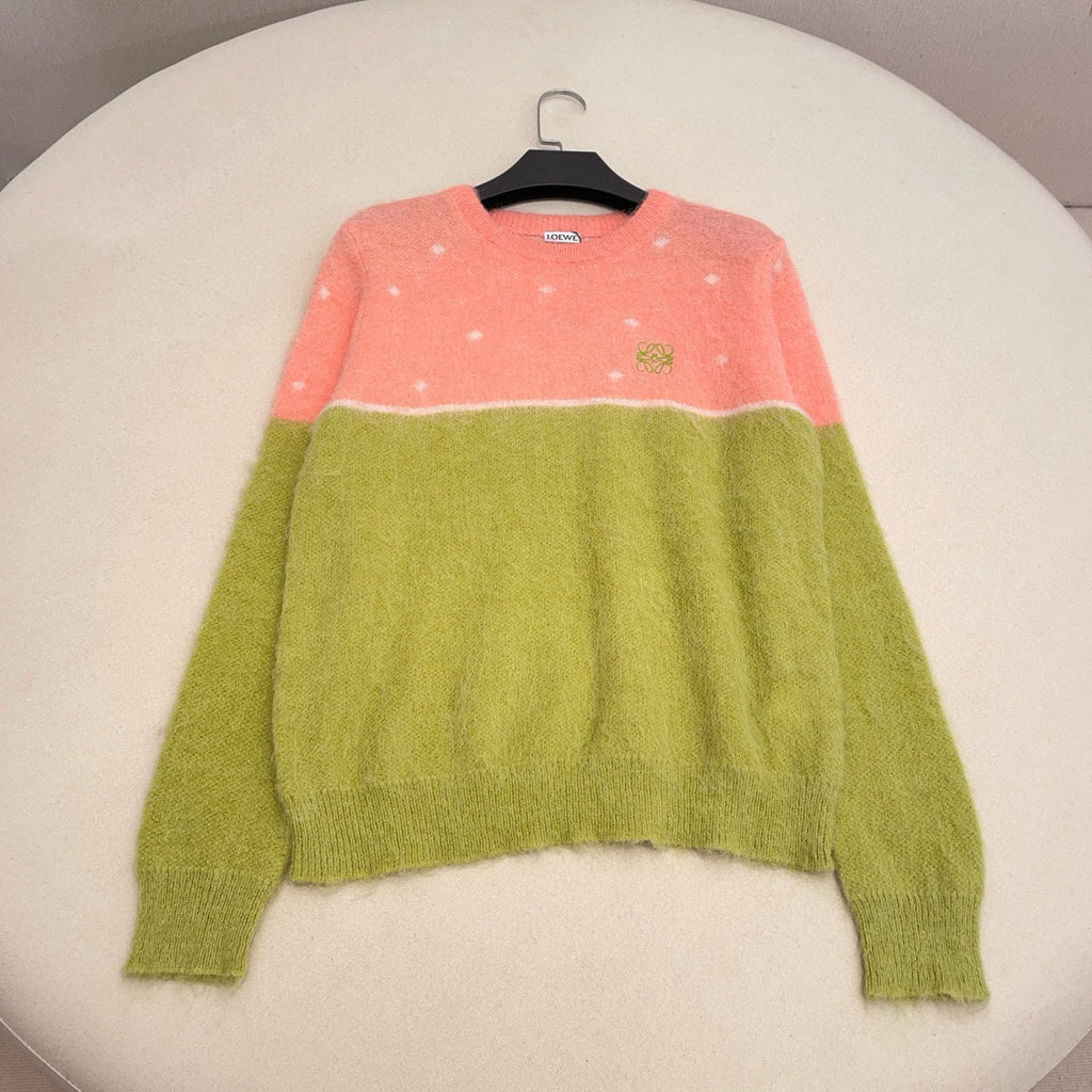Women's Spring and Autumn Color Blocking Round Neck Mohair Long Sleeve Knit Sweater #74732