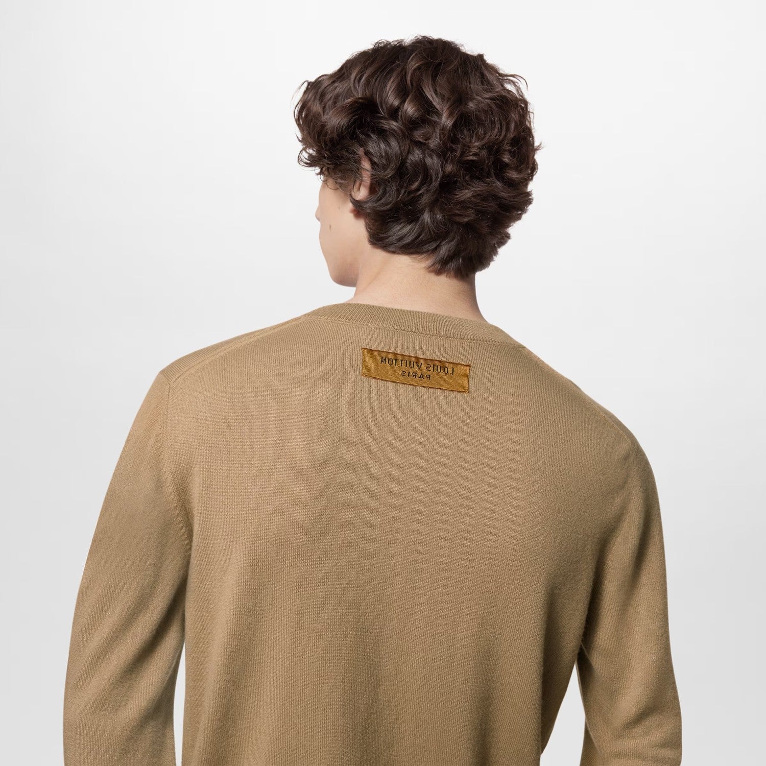 Men's Spring And Fall Solid Color LV Embossed Round Neck Long Sleeve Fitted Pullover Cashmere Sweater  #72183