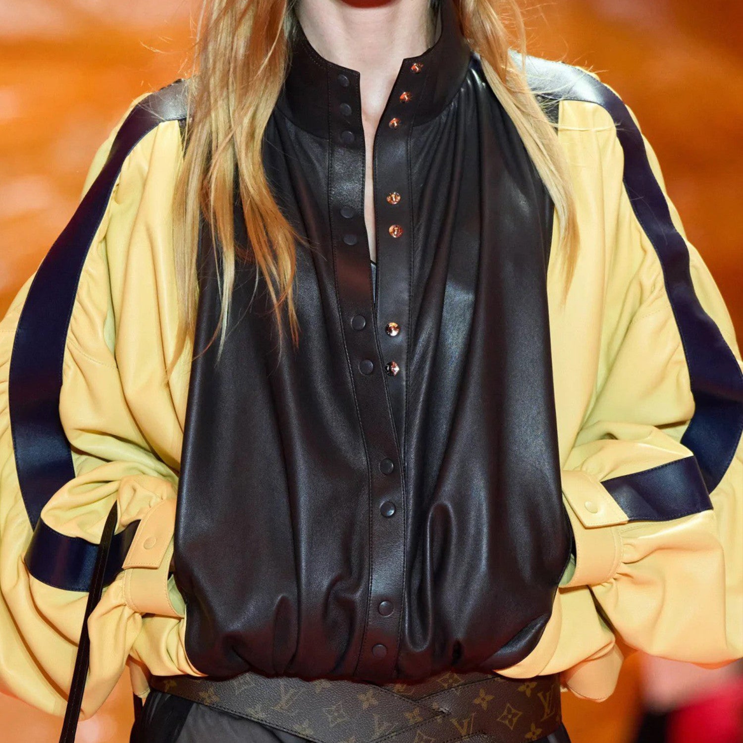 Women's Spring And Autumn Collar Pleated Sheepskin Jacket Single-breasted Color Blocking Casual Fashion Jacket Ngvp #8698