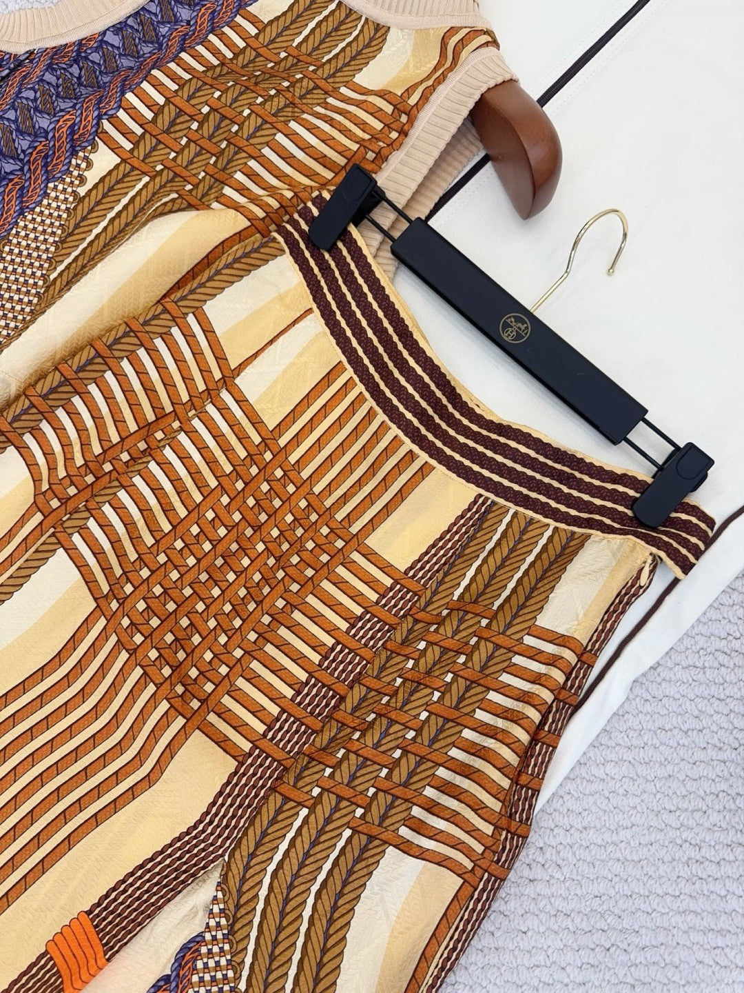 Women's Spring/Summer 2026 Silk printed check pattern Knitted and silk patchwork Shirt dress Suit Set #82539A