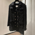 2026 New Women's Double-Breasted Tweed and Silk Trim Mid-Length Jacket with Lapel #81936L