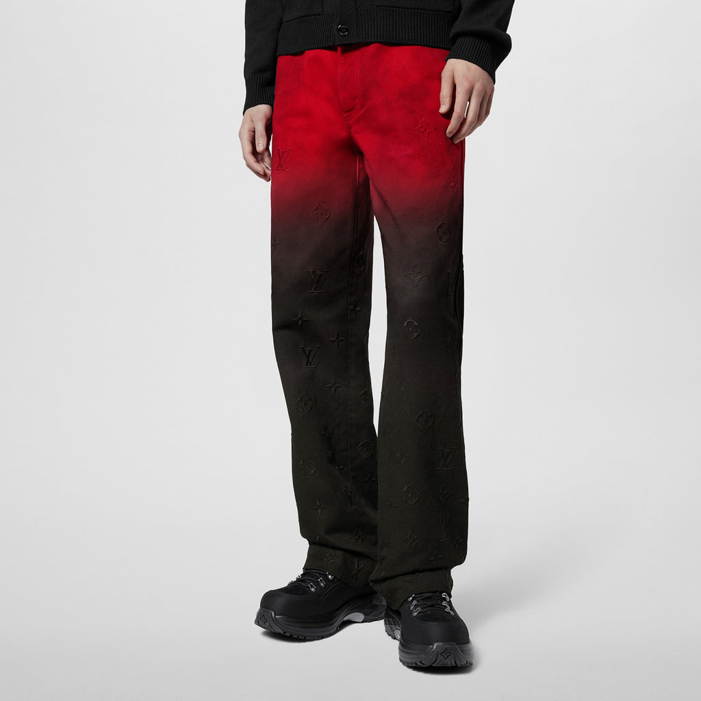 Men's Fall/Winter Black and Red Gradient Embroidered Logo Patterns Straight Leg Jeans Pants #98169