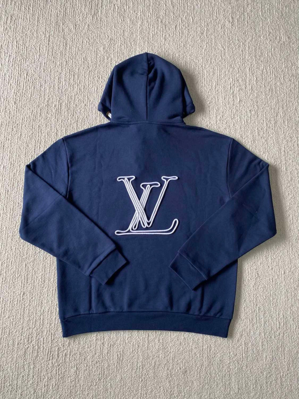 Men's Blue Rope Knot Embroidered Logo Pattern Casual Drawstring Hooded Sweatshirt #99717