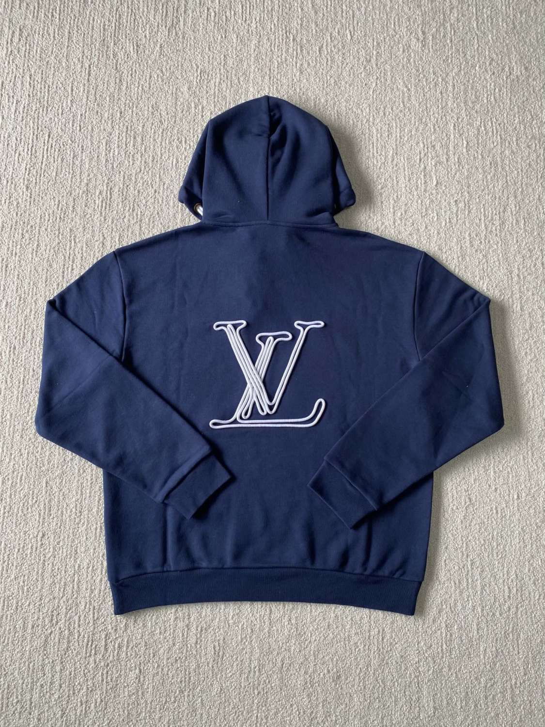 Men's Blue Rope Knot Embroidered Logo Pattern Casual Drawstring Hooded Sweatshirt #99717