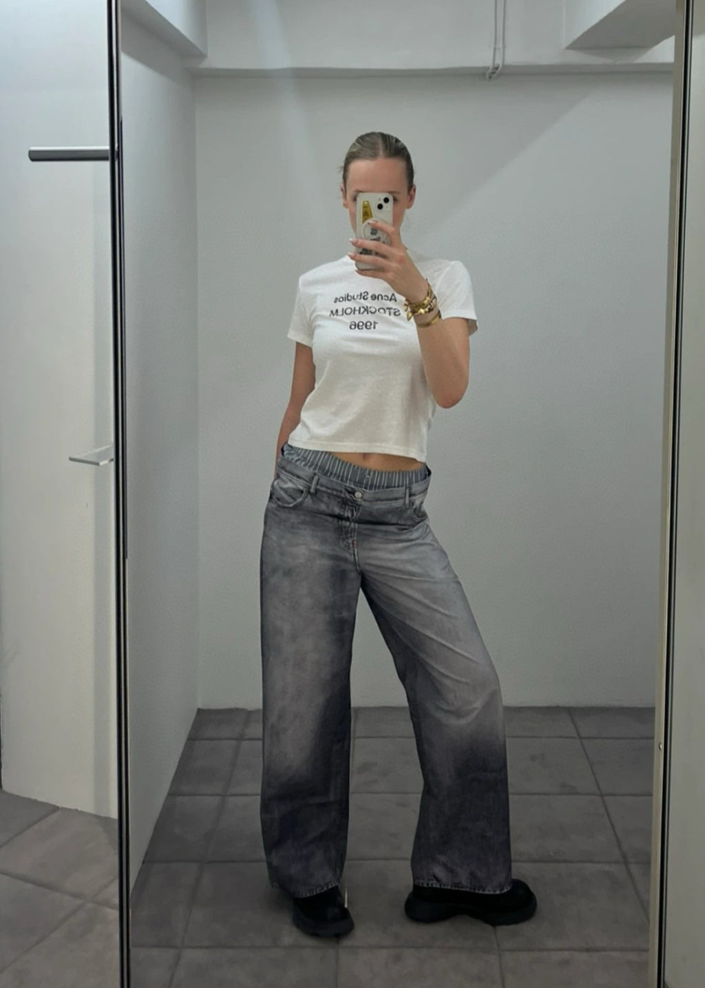 Women's Spring And Summer Double Pants Waist Vintage Old Washed High Waist Loose Cotton Wide Leg Straight Pants Ngvp #1895