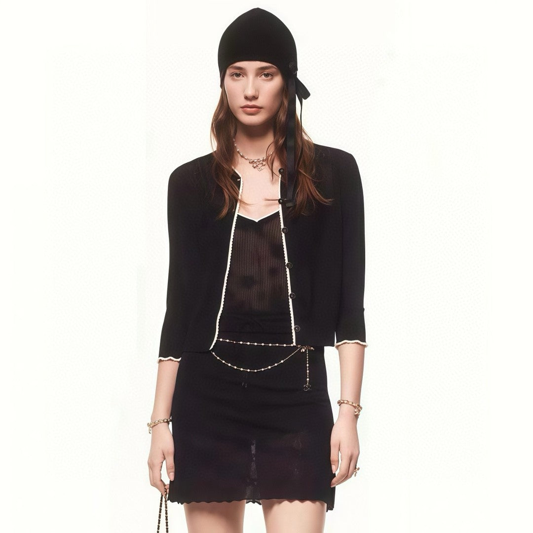 Women's Spring And Summer Black And White Lace Halter Camellia Knitted Dress Fashion Exquisite Luxury Dresses #71682