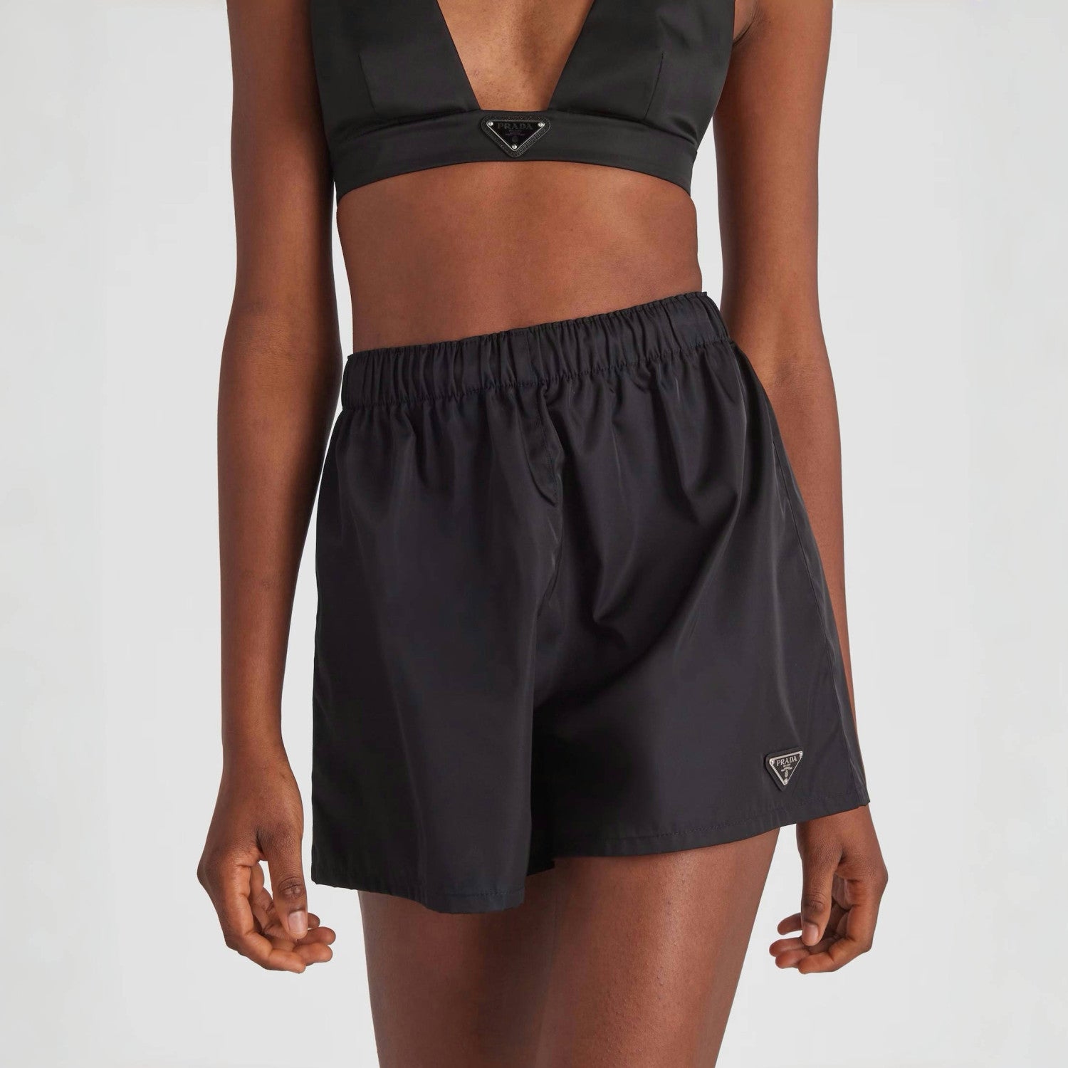 Women's Summer Solid Color Stretch Waistband Nylon Shorts #75731